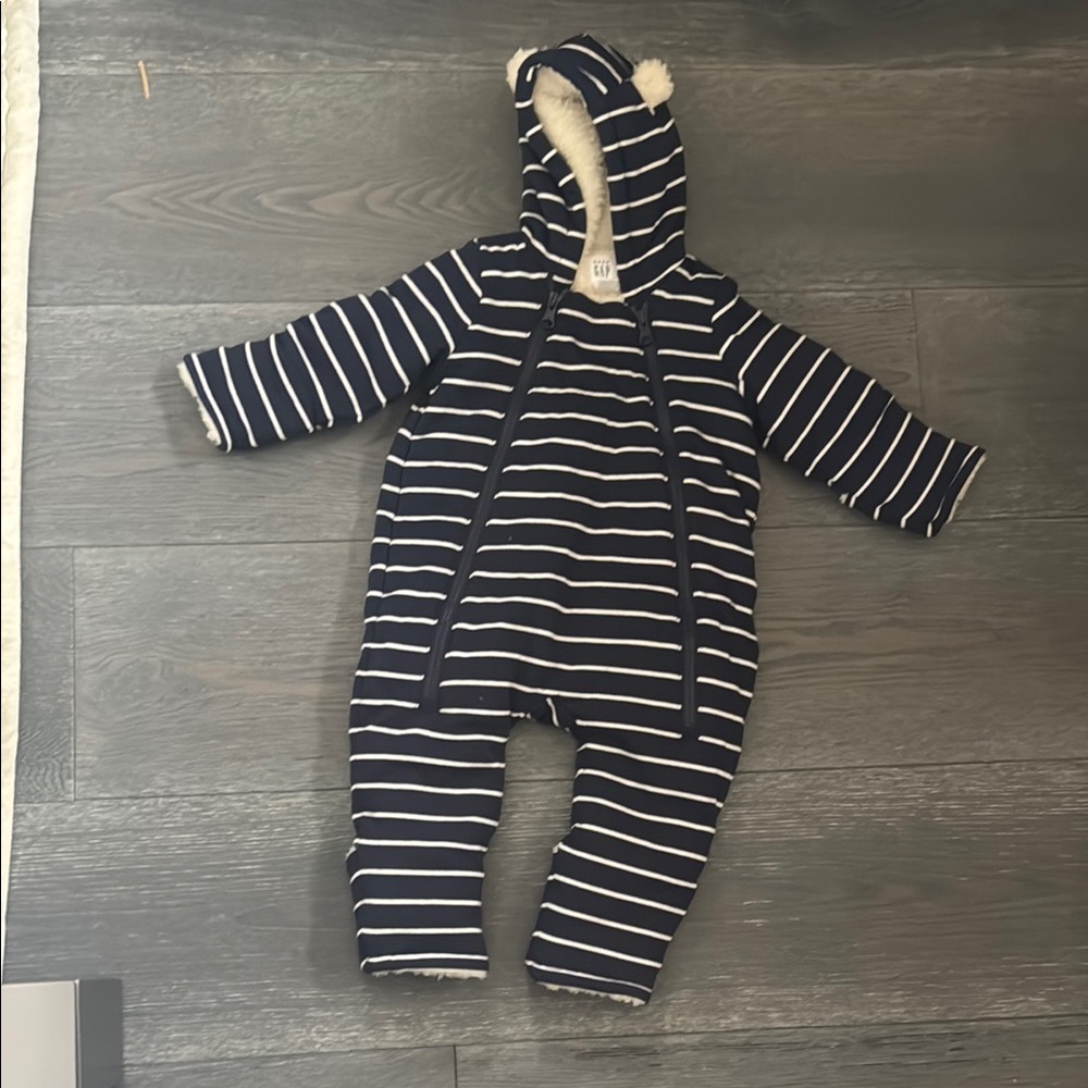 GAP Blue and White Striped Footies with Hood